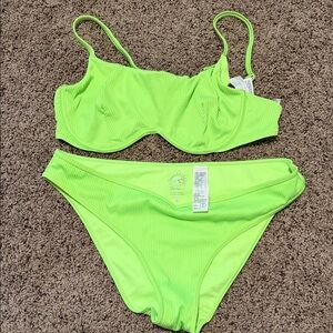 Hollister Neon Green Ribbed Underwire Bikini Set